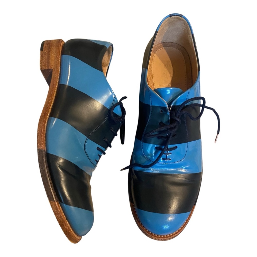The Office of Angela Scott Leather Oxfords Blue Striped Sz 37.5